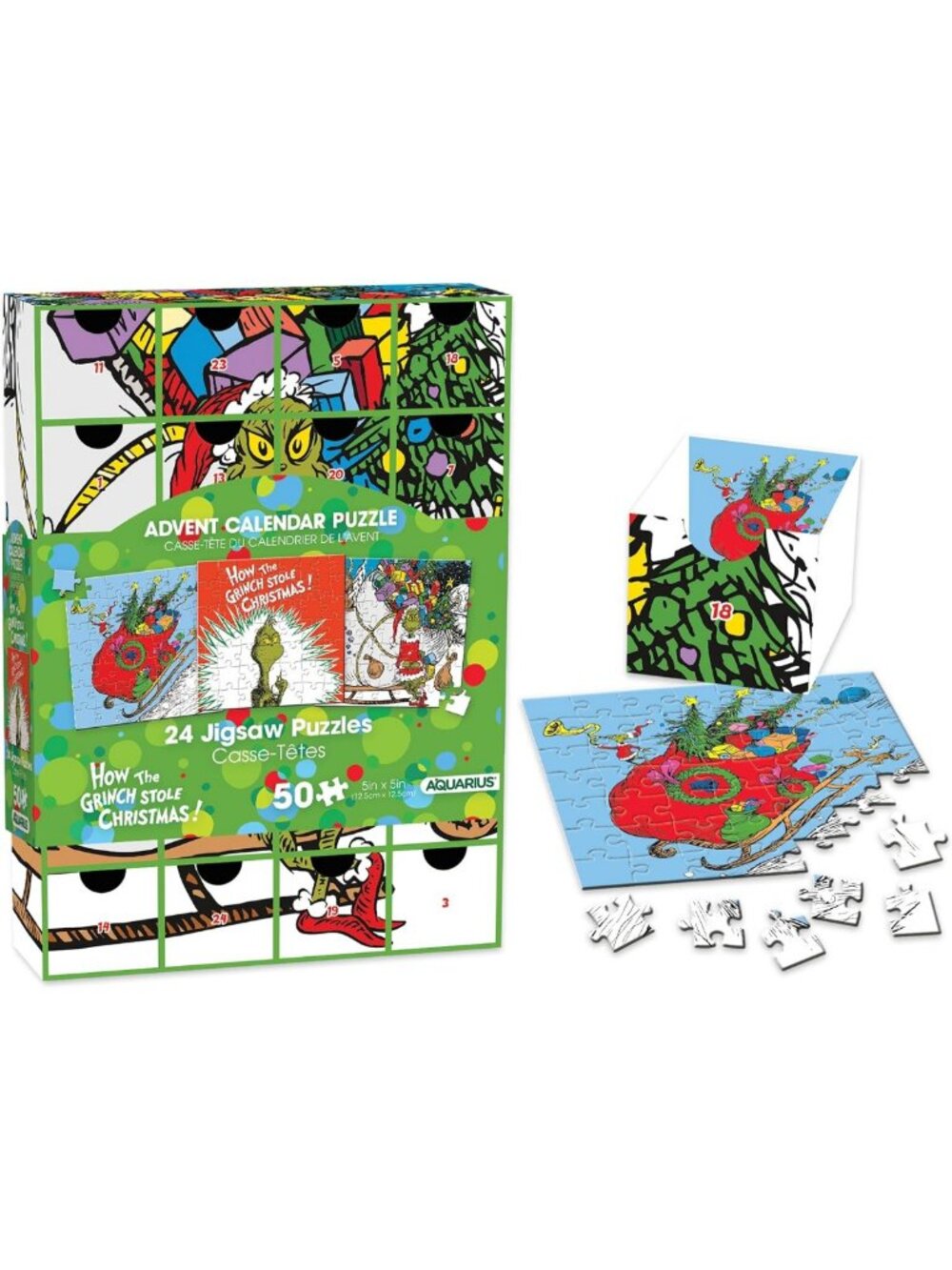 Grinch Christmas Advent Calendar Set - 24 Days of Fun with 50 Piece Puzzles